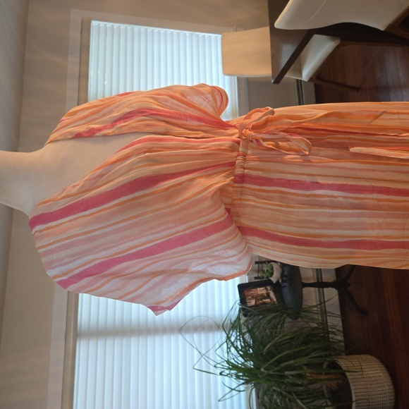NWT Striped Beach Swim Maxi Dress Cover Up Pink Orange White XXL - Picture 2 of 11